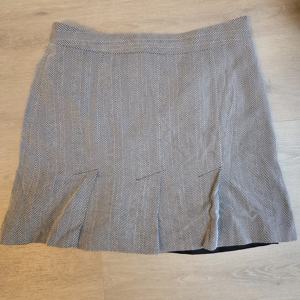 LOFT Black and White Wool Chevron A-Line Skirt